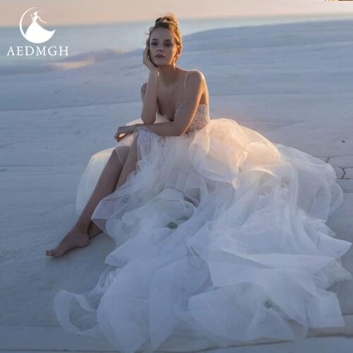 Aedmgh Ball Gown Ruffles Wedding Dresses 2021 Sweetheart Spaghetti Sraps Vestido De Novia Beaded Back Criss-Cross Bridal Gown