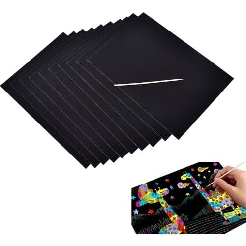 1Set 10 Sheet Colorful Scratch Sheets With Wooden Pen Art Magic Drawing Painting Paper Kids Toy Gift New 19cm*26cm Drawing Toy