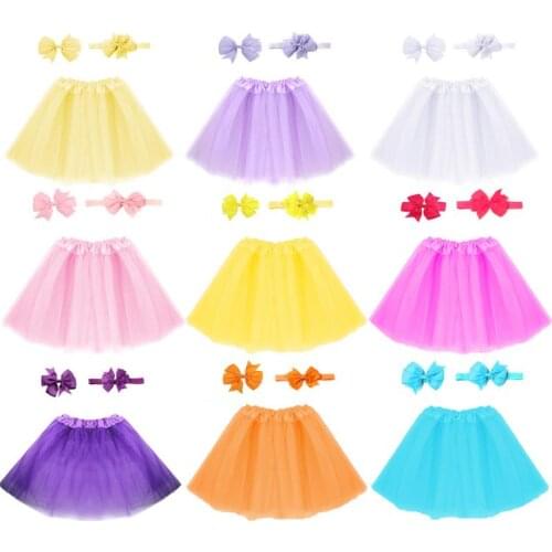 1 Set Newborn Baby Kawaii Pettiskirt Tutu Candy Color Skirt Headdress Sets With Bow Headband Hairpin For Photography Props