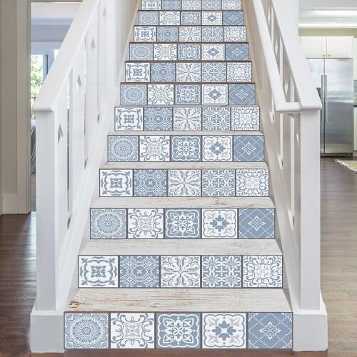 10pcs Gray & Blue Matte Surface Wall Sticker Film For Tiles /Ground in Kitchen Backsplash Stair Floor Art Wallpaper Peel & Stick