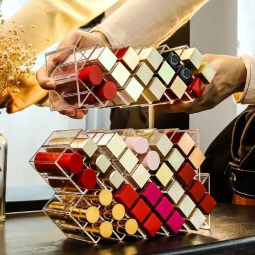 16 Grid Stackable Lipstick Storage Box Transparent Makeup Organizer Acrylic Lipstick Display Stand High Capacity Trapezoid