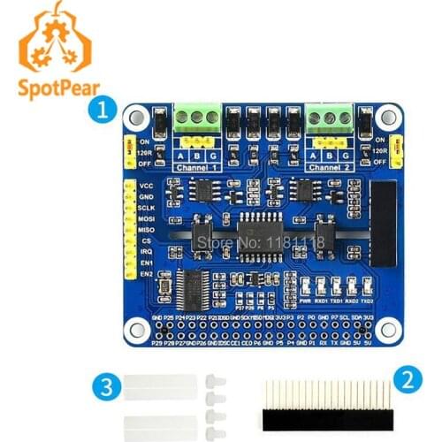 Raspberry Pi 2-channel isolated rs485 expansion hat for Raspberry Pi 3B 4B Zero W