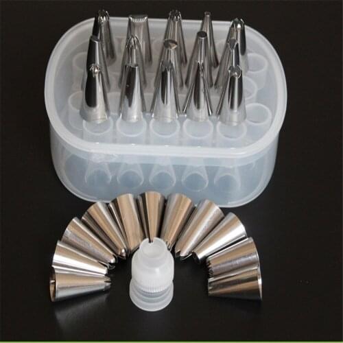 28 PCS Nozzles Pastry Icing Piping Tips Bag Converter Confectionery Stainless Cream Baking Decorating Cake Scraper