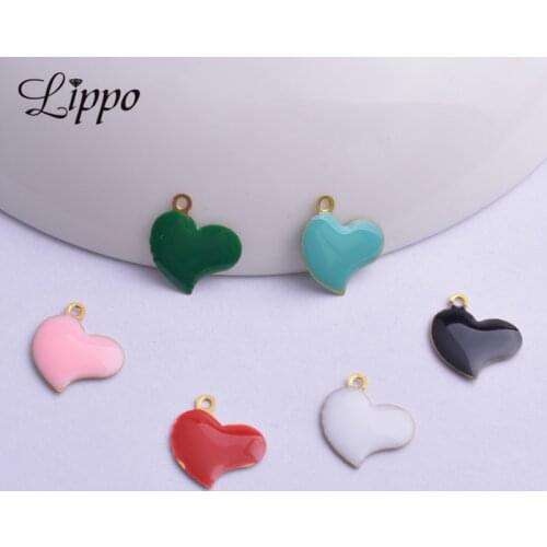 30pcs 11*12mm Double Faced Enamelled Heart Charms Copper Small Charm Diy Jewelry Making