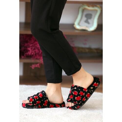 A630-20Siyah Leopard Pink Potin Black Leopard Women Home Slipper A630-20