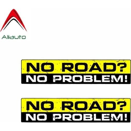 Aliauto 2 X Creative Warning Car Stickers NO ROAD NO PROBLEM PVC Auto Decal for Skoda Tesla Honda Hyundai Lada,15CM*3CM