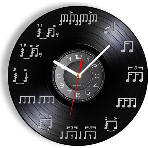 Music Note Decorative Wall Clock Made Of Re-purposed Album Record Melody Note symbol Vinyl Record Nightlight Watch Musician Gift
