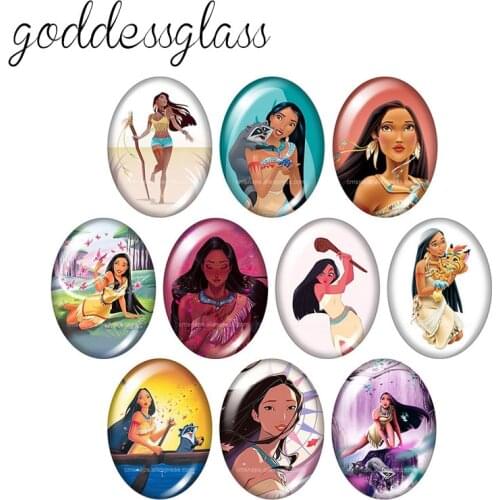 Disney Princess Pocahontas 10pcs mixed 13x18mm/18x25mm/30x40mm Oval photo glass cabochon flat back bracelets Making findings