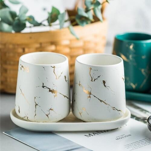 European Style Luxury Marbled Toothbrushing Cup Set with Tray Household Art Ceramic Couple Wash Three-piece Bathroom Accessories