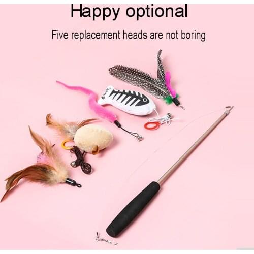 Cat Toys 5 Feathers Replacement Head Suit Cat Mint Toys Scalable Fishing Rod Three Section Cat Teaser Pet Supplies & Pet