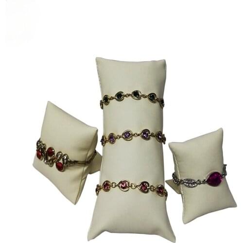 Quality Beige PU Leather Watch Bracelet Bangle Display Pillow Watch Chain Organizer Rack Pendant Anklet Pillow Cushion Stand