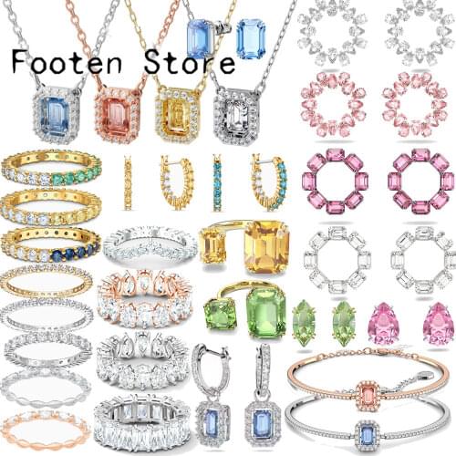 SWA Vittore Half Fashion Jewelry Set 2021 New Octagonal Square Decoration Dynamic Crystal Earrings Necklace Ring Set For Women