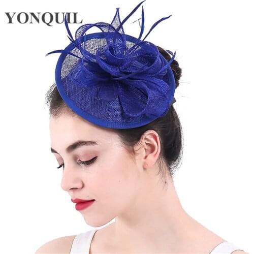 Royal Blue Bridal Married Hair Accessories Fascinators Chapeau Sinamay Hat Headband Vintage Party Wedding Women Heapiece New