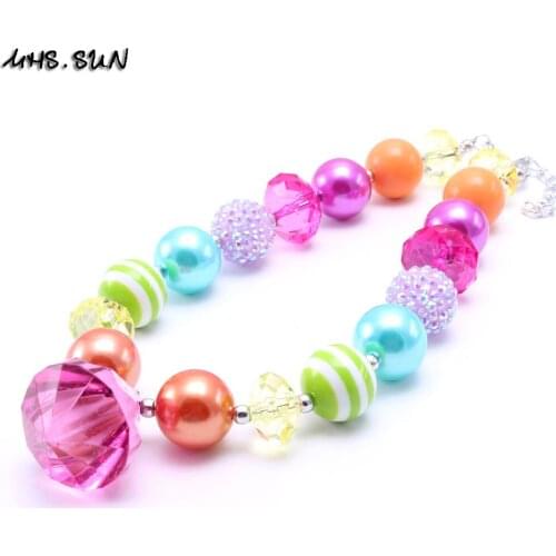 MHS.SUN Colorful Chunky Beads Necklace With Water Drop Pendant Fashion Child/Kids/Girls Bubblegum Necklace Jewelry New