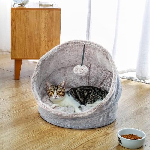Pet Cat Bed Cave with Ball Soft Plush House Nest For Puppy Removable Mat Dog Kennel Cat Foldable Warm Cushion for Chihuahua Dogs