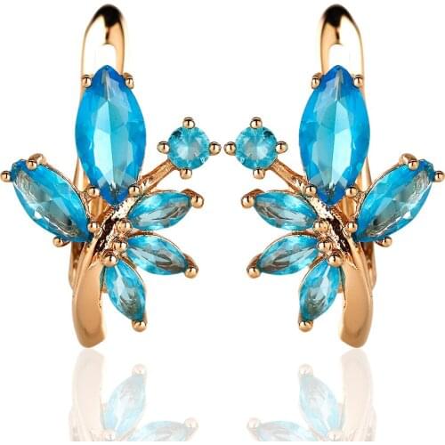 Hanreshe Cute Earrings Zircon Party Wedding Fashion Jewelry Blue Crystal Small Stud Earrings Women Rose Gold Statement Earring