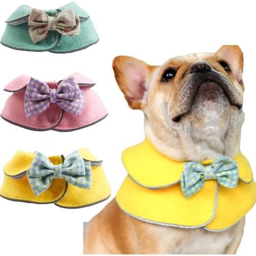 Cute Kindergarten Bowknot Dog Pinny Bandana Pink Plaid Cat Saliva Towel Collar Pet Puppy Scarf Neckerchief for Small Dogs Teddy