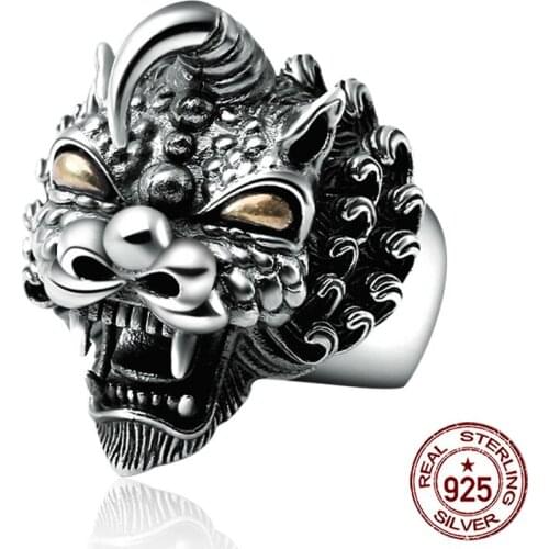 100% S925 sterling silver mens ring personality fashion retro jewelry domineering unicorn styling to send a gift of love hot
