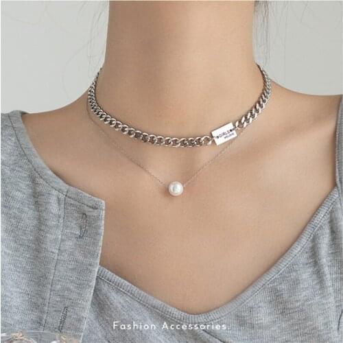 Hangzhi 2021 New trend all-match colorless clavicle chain cold wind light luxury double stainless steel pearl necklace