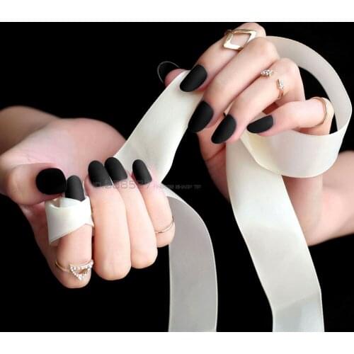 New Matte False nails short Round head Pointed Black fake nail full cover Pure colour candy 24pcs Full sets deep black