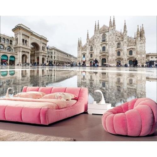 Papel de parede Houses Italy Milan Reflection Town square Cities Building wallpaper, living room sofa TV wall bedroom murals