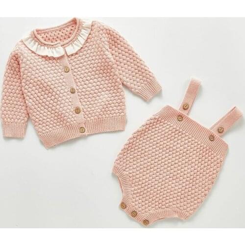 Infant Baby Girls Solid Color Knitting Clothing Sets Cardigan Sweater Coat+Rompers Spring Autumn Newborn Baby Girls Clothes Set