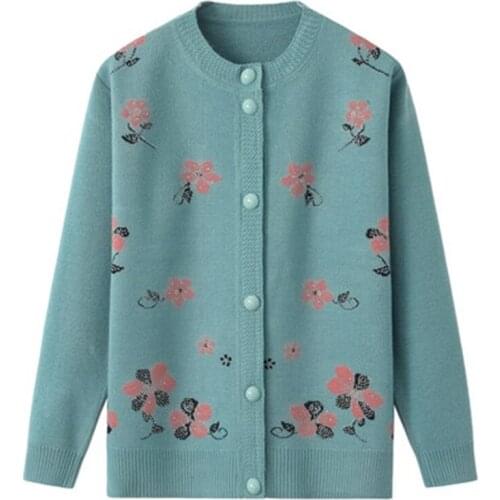 Autumn Middle-aged Womens Knitted Sweater Cardigan Jacket New Long Sleeved Coat Winter Plus Velvet Sweater Female Casual Tops