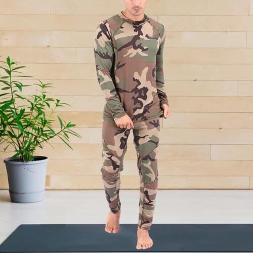 Mens Camouflage Print underwear Sets Long Sleeve Top Pants pajamas homewear Men Clothes nightwear