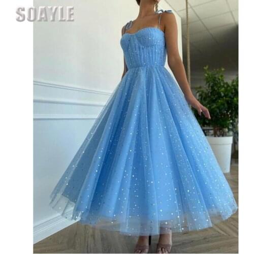 Prom Dresses for Teen Girl Party Dress Sweetheart Blue Plus Size 2021 Dress Formal Tea Length Evenning Dresses for Women