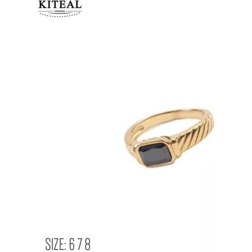 KITEAL Hot New 18KGP Gold Filled size 6 7 8 Maiden finger Ring Exquisite black stone prices in euros Costume Jewellery