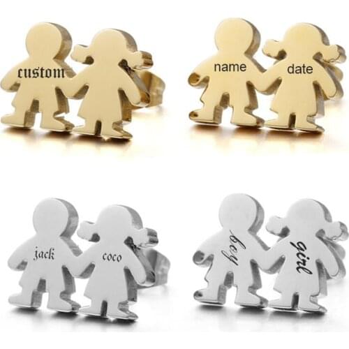 DIY Customized Earrings For Women Engraved Words Name Letters Stainless Steel Boy Girl Pandent For Family Twins Birthday Gifts