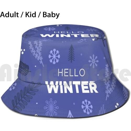 Welcome Winter Sun Hat Foldable UV Protection Winter Family Snow Snowflake Tree Plant Friends Season Celebration Pattern