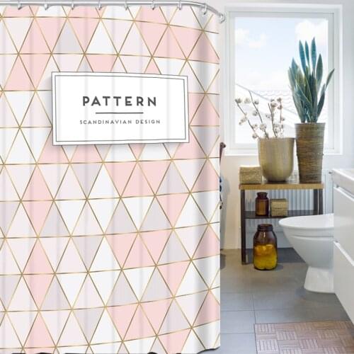 Pink and White Color Mixture Printing Bath Curtains Geometric Pattern Shower Curtains Waterproof cortina ducha divertida T309