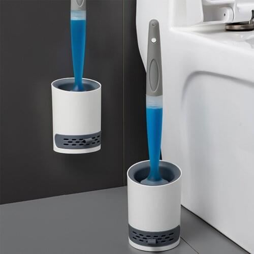 Silicone Toilet Brush Bathroom WC Accessories Can Add Liquid And Spray Water Toilet Brush Wall-Mounted Cleaning Tool Long Handle