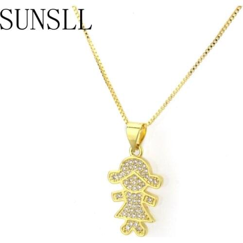 SUNSLL New Gold/Silver Color Copper necklace Girl White Cubic Zirconia Classic Pendant Neckalce for Children birthday gifts