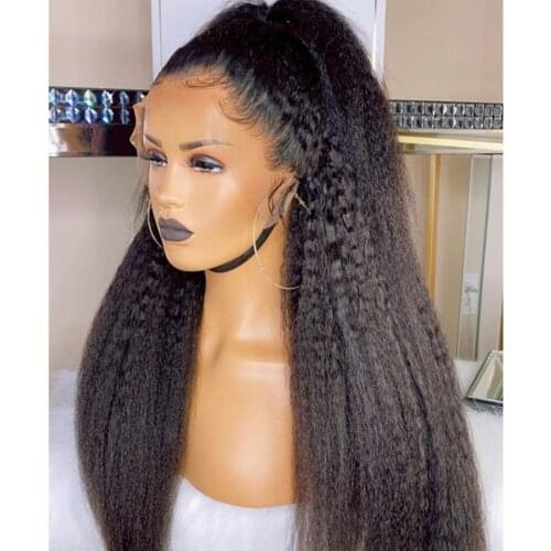 Mongolian Kinky Straight Glueless Pre Plucked Hairline Silk Top Full Lace Human Hair Wigs 13x6 Lace Front Kinky Straight Wigs