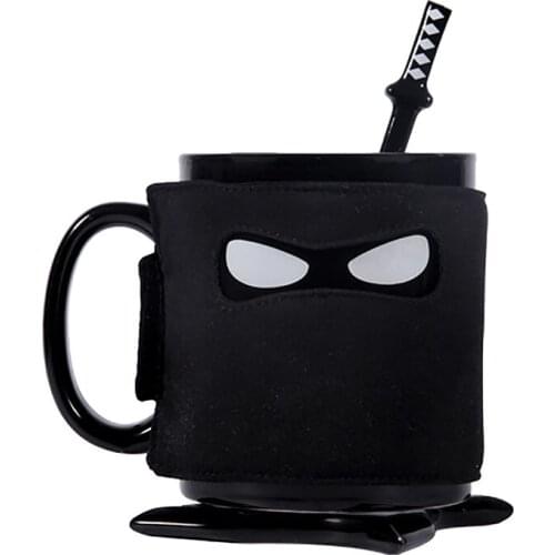 UK thumbs up Ninja mug with coaster mixing spoon coffee cup removable heat insulation cup cover