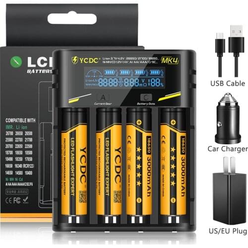 Universal LCD Battery Charger for 18650 26650 21700 18350 AA AAA 3.7V/3.2V/1.2V lithium NiMH 18650 Battery Smart Charger