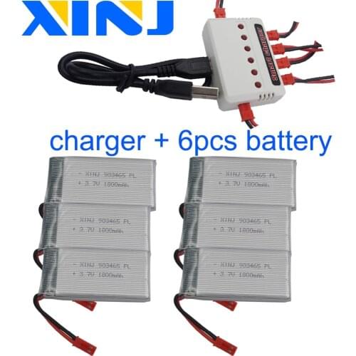XINJ Charger+6pcs 3.7V 1800 mAh 25C Lithium Polymer battery JST XH 2.54mm plug for YX693-1 YX709-1 JJRC A6 Toys RC Drone 903465