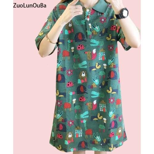 ZuoLunOuBa 2021 Summer Fashion New Arrival Women T Shirt Small Broken Flower Animal Kingdom Tees Loose Long M-2XL Tops Female