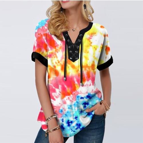 Women Boho Print Lace Splice T-Shirt Female V-neck Loose Pullovers Tops Shirts Casual Lady Tee Shirt Plus Size 5XL