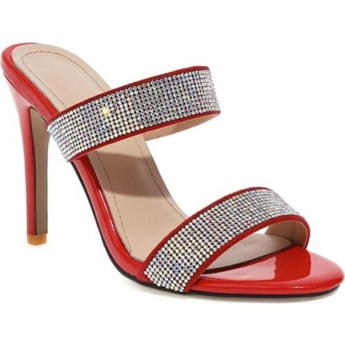 BLXQPYT Women Sandals 2021 Genuine Leather Stiletto High Heels Sexy Party Wedding Open Toe Shoes Slipper Big Size 31-46 8367