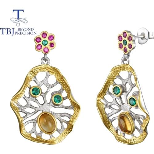 TBJ,Citrine earrings natural gemstone match 925 silver Lotus leaf design fashion fine jewelry for women anniversary nice gift