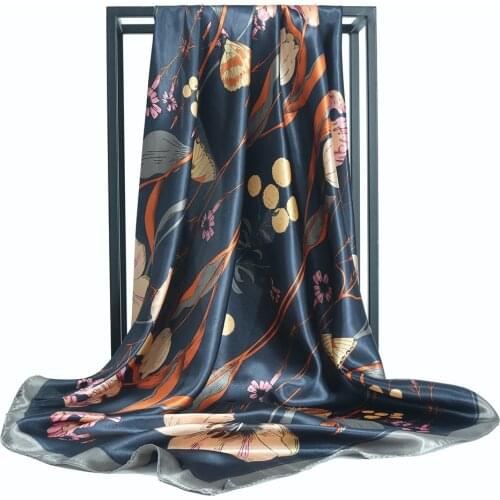 Silk Scarf Women Luxury Brand Square 90*90cm Foulard Femme Bandanna Shawl Satin Hijab Head/Hair Scarves Haar Sjaal
