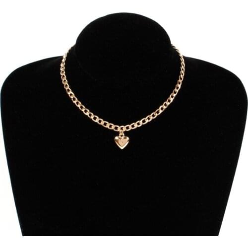 Cute Heart Lock Pendant Necklace Gold silver Color Punk Chain Choker Necklace Women On Neck Accessories Dropshipping