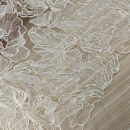 3 Yards white Big flower gorgeous tulle mesh Lace Fabric Embroidery wedding gown French Africa lace fabric with small sequins