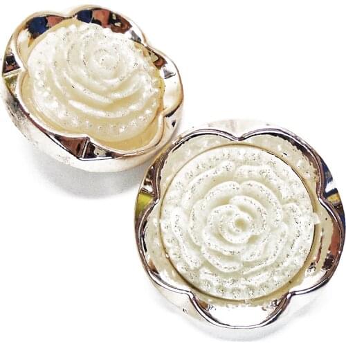 ZIEENE 10PCs 20PCs Big 30mm White Sparkling Rose Flower Plating Gold Shank Plastic Buttons Sewing For Women Decorated Handmade