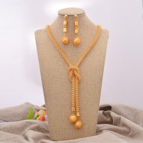 Gold color 24K jewelry sets wholesale women bridal Ethiopian pendants necklace earrings jewelery set African wedding gifts