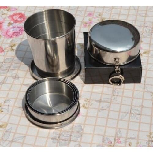 100pcs/lot Big Size 240ML 75ML 140ML Stainless Steel Portable Outdoor Travel Camping Folding Collapsible Cup