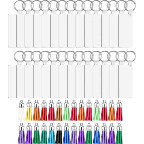 Acrylic Keychain Blank Acrylic Transparent Ornament Pendants and Rectangle Keychain Tassels Set for DIY Craft